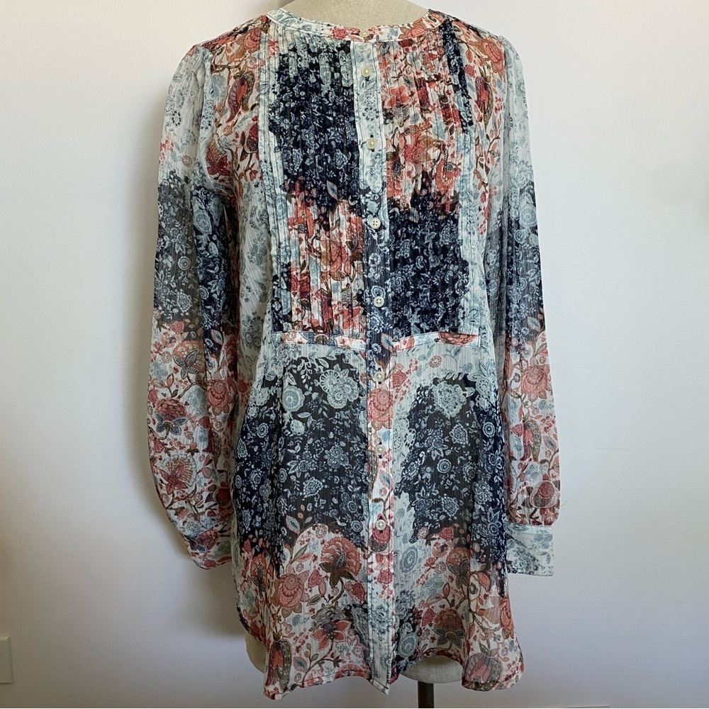 Loft Blue and Pink Patchwork Floral Blouse